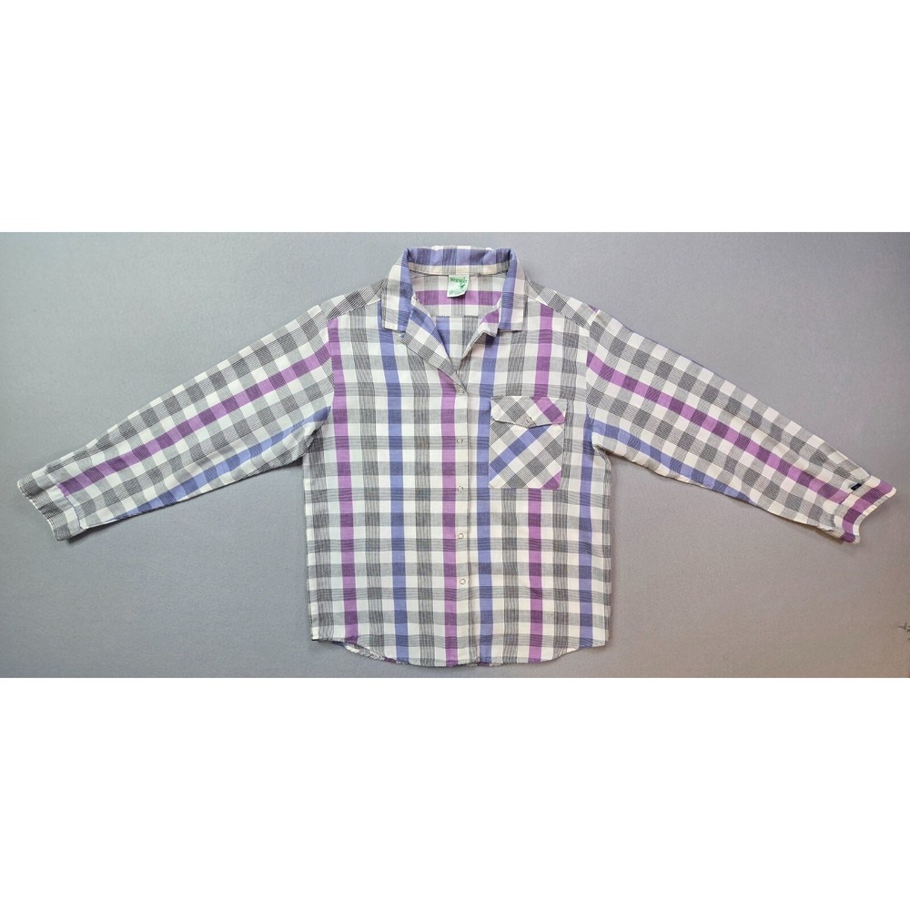 Vintage Wrangler Womens Pearl Snap Western Shirt Large Logo Made USA Retro 60s